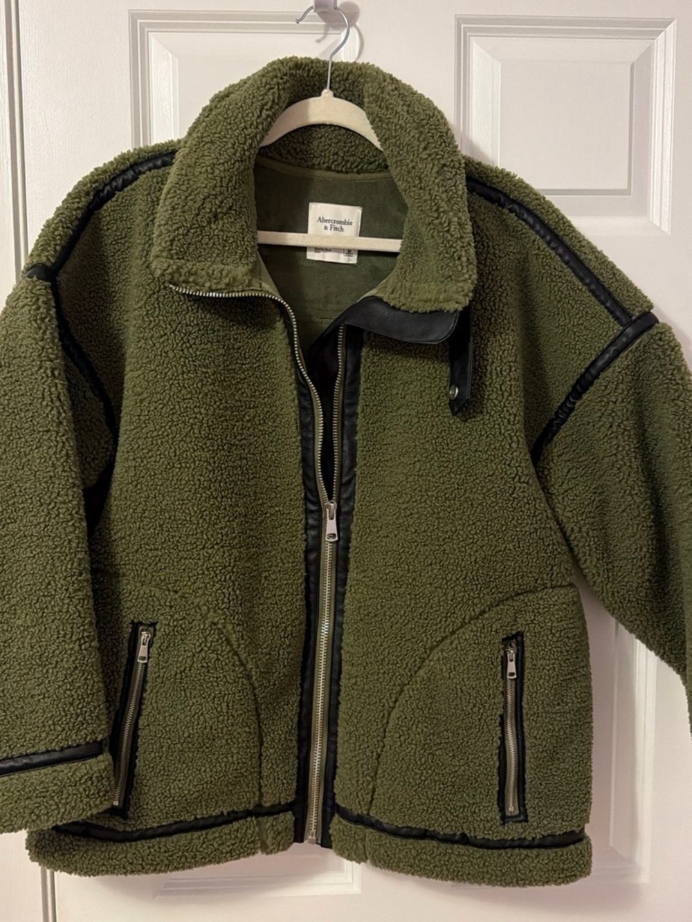 Abercrombie & Fitch Kids Olive Green Sherpa Zip-Up Jacket